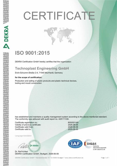 Certificate ISO 9001:2015 Version 2026